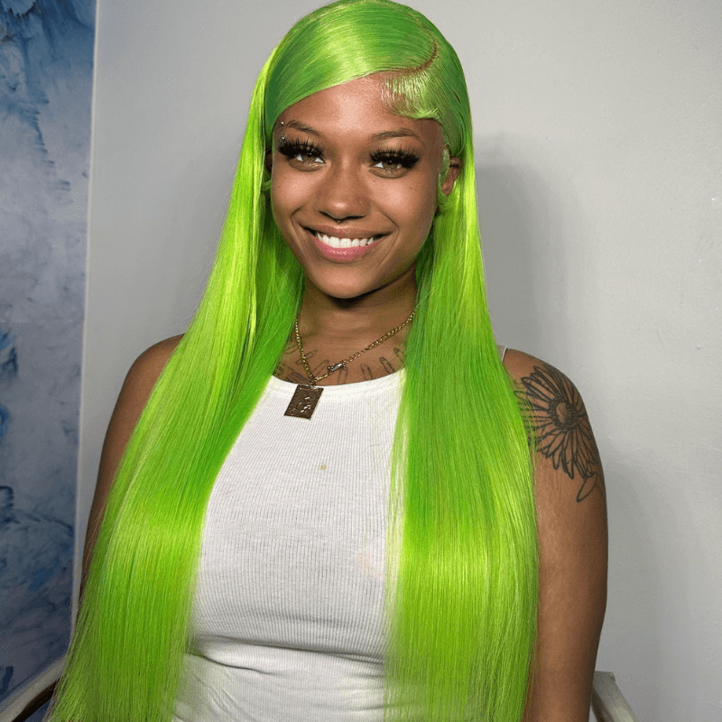 SZC 200 Density Green Color 13x4 Lace Front Straight Weave Human Hair Wig