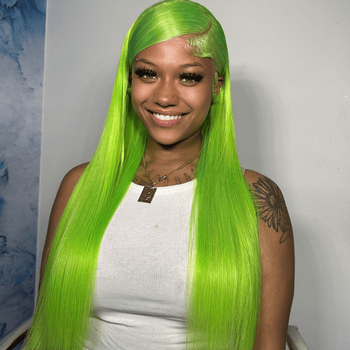 SZC 200 Density Green Color 13x4 Lace Front Straight Weave Human Hair Wig