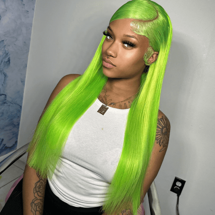 SZC 200 Density Green Color 13x4 Lace Front Straight Weave Human Hair Wig