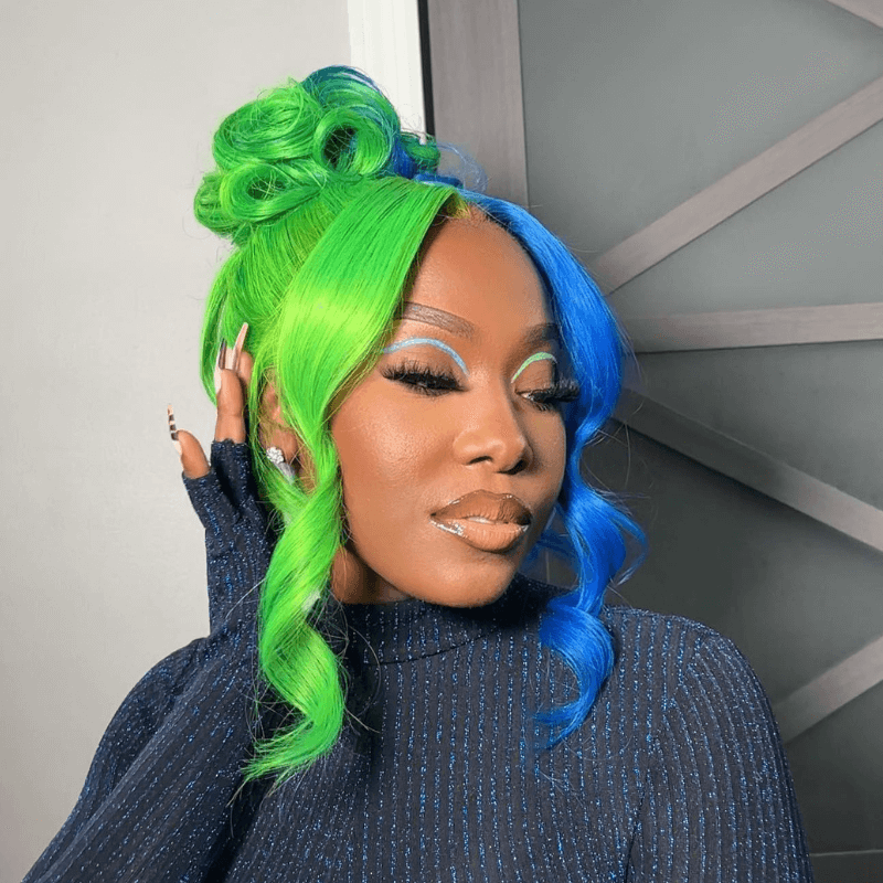 SZC 200 Density Half Green Half Blue 13x4 Lace Front Virgin Human Hair Wigs
