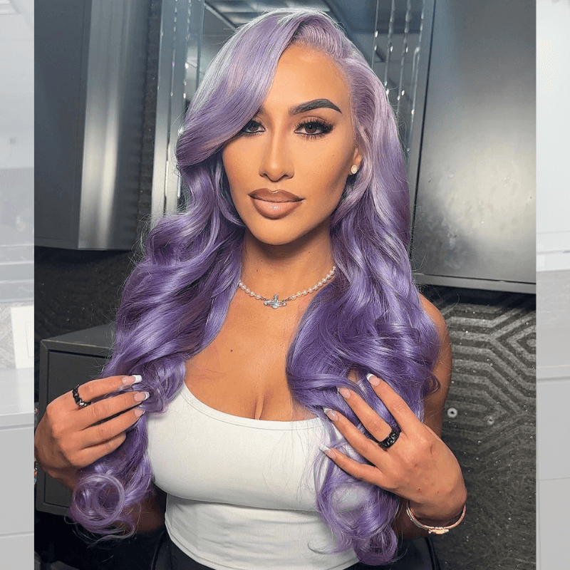 SZC 200 Density Lavender Purple Body Wave 13x4 Lace Front Human Hair Wigs