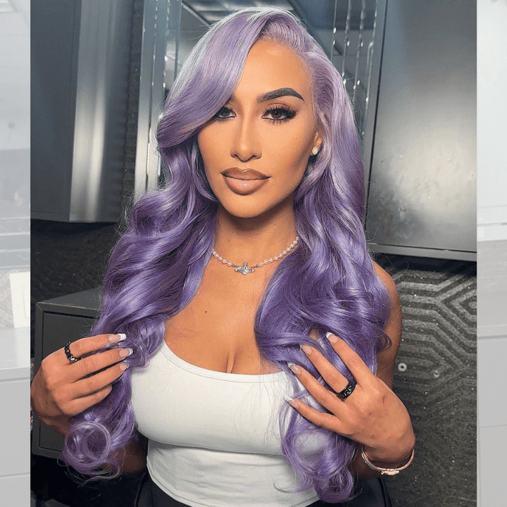 SZC 200 Density Lavender Purple Body Wave 13x4 Lace Front Human Hair Wigs