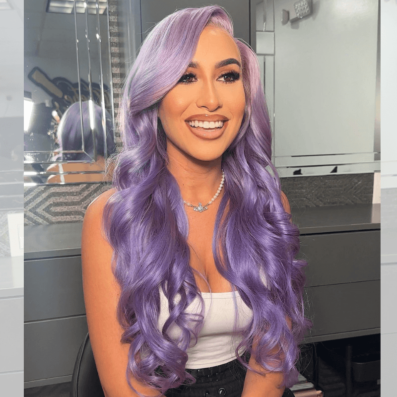 SZC 200 Density Lavender Purple Body Wave 13x4 Lace Front Human Hair Wigs