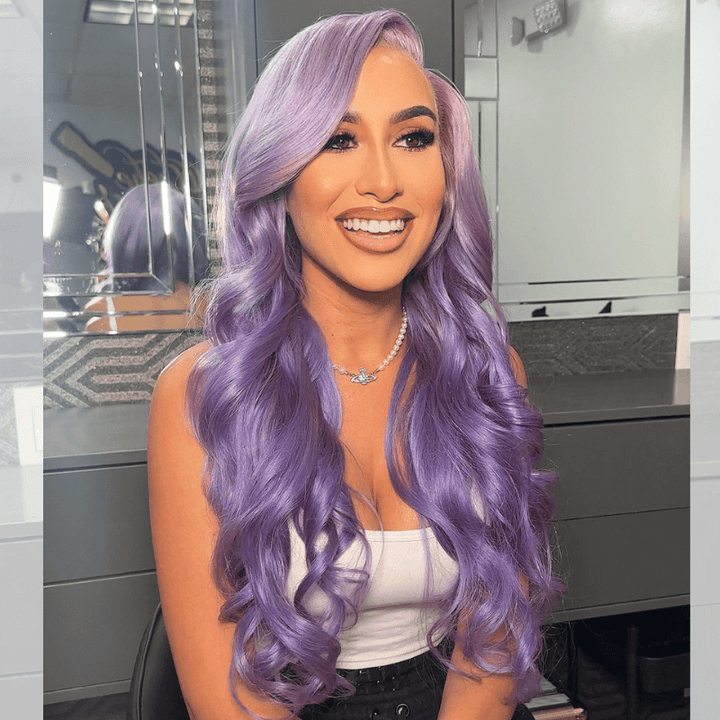 SZC 200 Density Lavender Purple Body Wave 13x4 Lace Front Human Hair Wigs