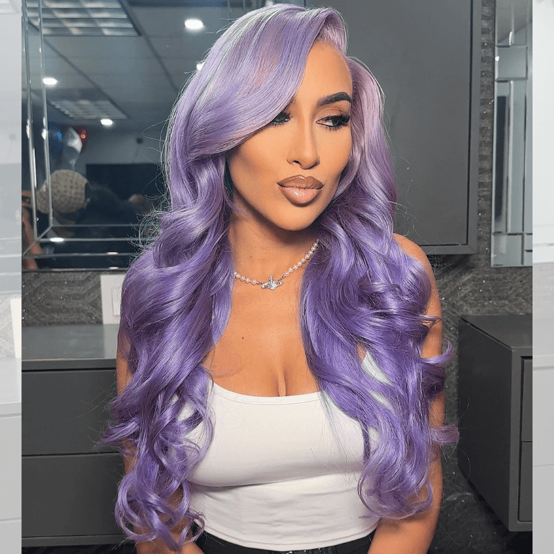 SZC 200 Density Lavender Purple Body Wave 13x4 Lace Front Human Hair Wigs