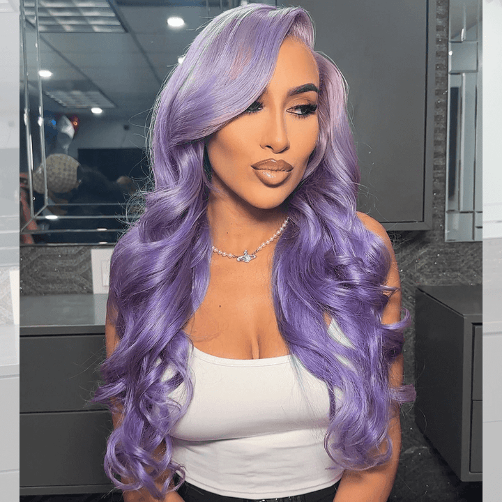 SZC 200 Density Lavender Purple Body Wave 13x4 Lace Front Human Hair Wigs