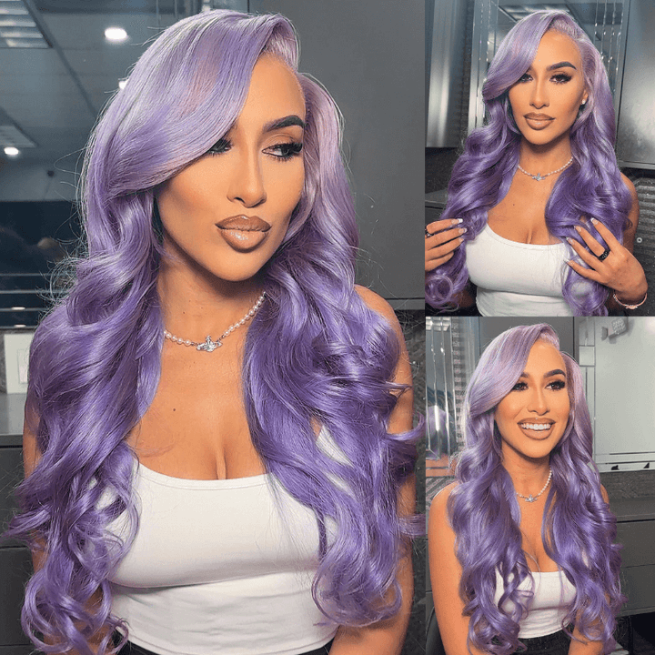SZC 200 Density Lavender Purple Body Wave 13x4 Lace Front Human Hair Wigs