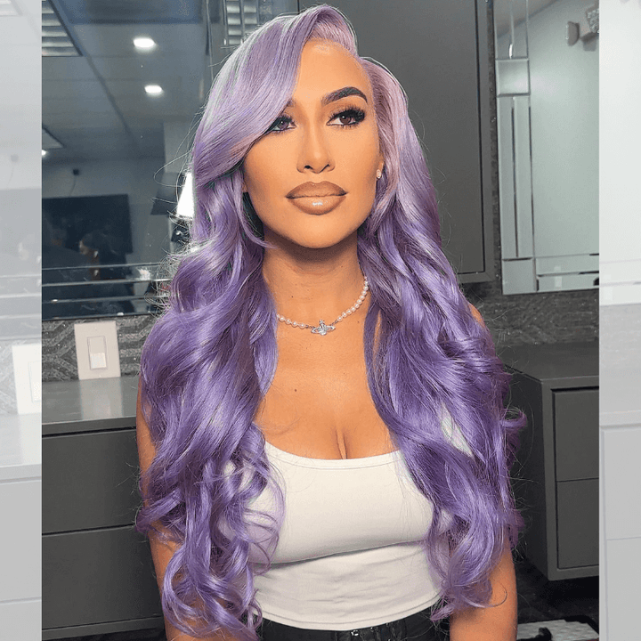 SZC 200 Density Lavender Purple Body Wave 13x4 Lace Front Human Hair Wigs