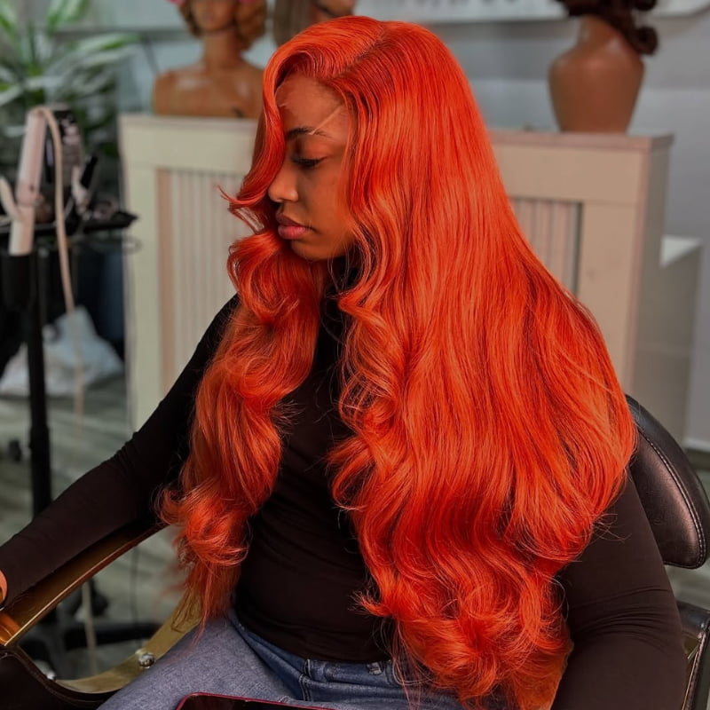 SZC 200 Density Orange Body Wave 13x4 HD Lace Front Human Hair Wig