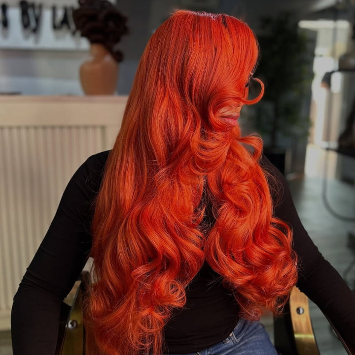 SZC 200 Density Orange Body Wave 13x4 HD Lace Front Human Hair Wig