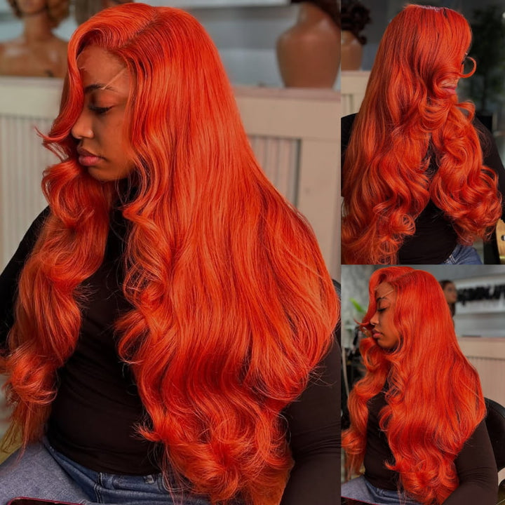 SZC 200 Density Orange Body Wave 13x4 HD Lace Front Human Hair Wig