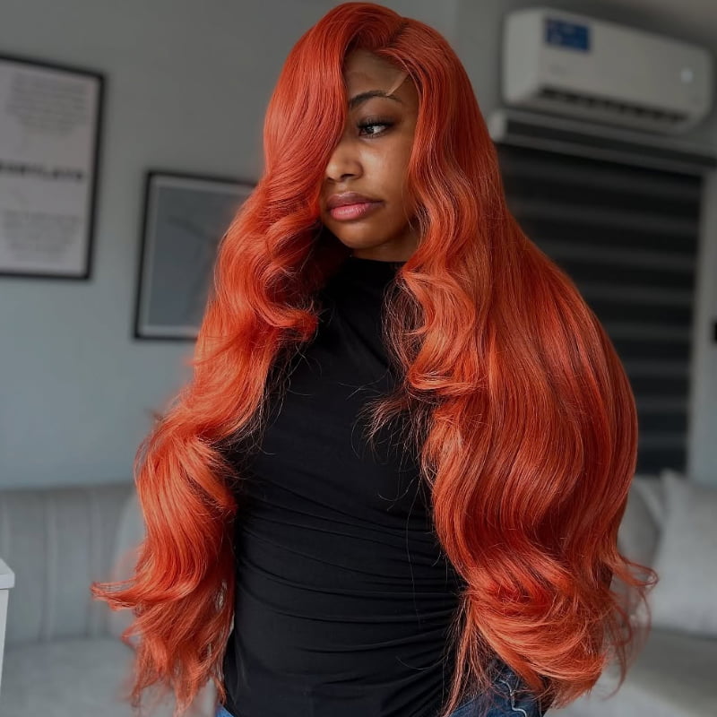 SZC 200 Density Orange Body Wave 13x4 HD Lace Front Human Hair Wig