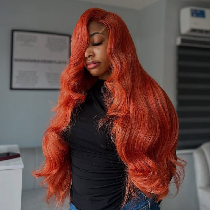 SZC 200 Density Orange Body Wave 13x4 HD Lace Front Human Hair Wig