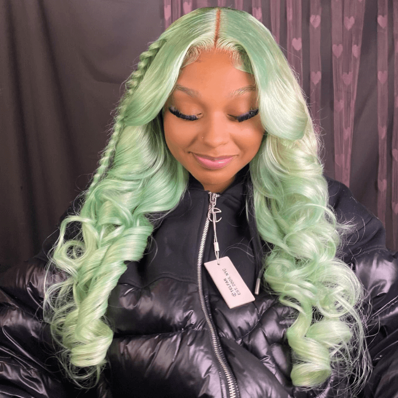 SZC 200 Density Pastel Mint Green 13x4 Lace Front Virgin Human Hair Wigs