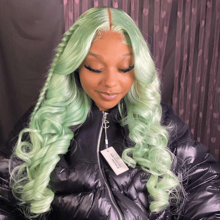 SZC 200 Density Pastel Mint Green 13x4 Lace Front Virgin Human Hair Wigs