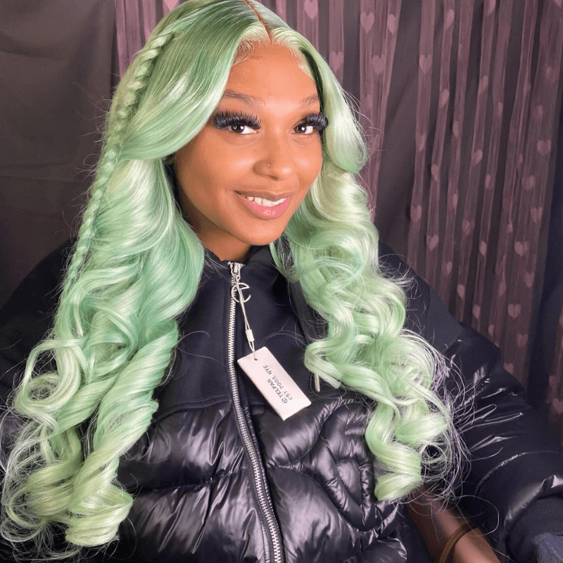 SZC 200 Density Pastel Mint Green 13x4 Lace Front Virgin Human Hair Wigs