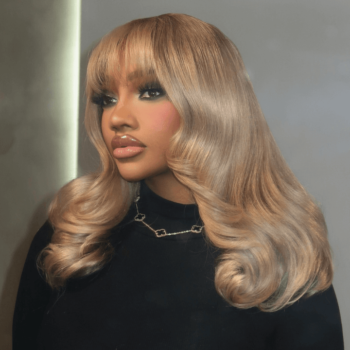 SZC 200 Density Strawberry Blonde Lace Front Human Hair Wig With Bangs