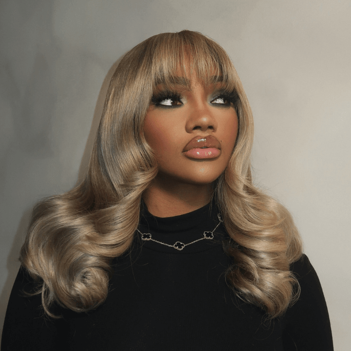 SZC 200 Density Strawberry Blonde Lace Front Human Hair Wig With Bangs