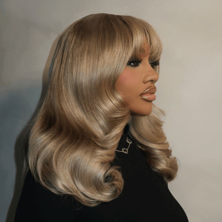 SZC 200 Density Strawberry Blonde Lace Front Human Hair Wig With Bangs