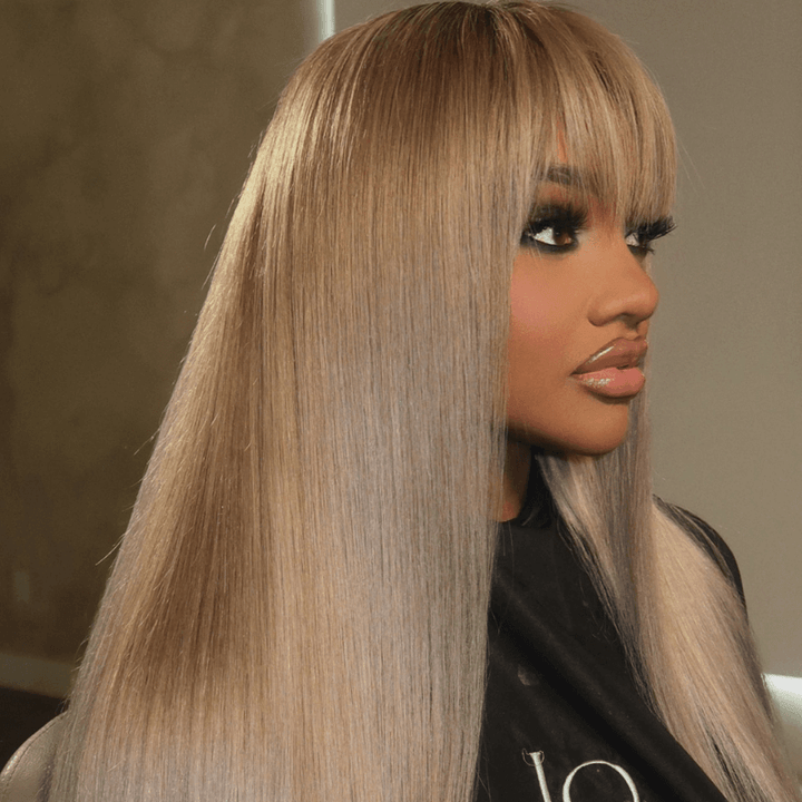 SZC 200 Density Strawberry Blonde Lace Front Human Hair Wig With Bangs