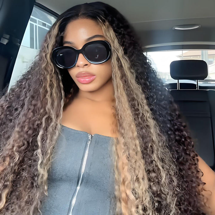 SZC 250 300 Density Black With Brown Highlights 13X4 Lace Front Human Hair Wigs
