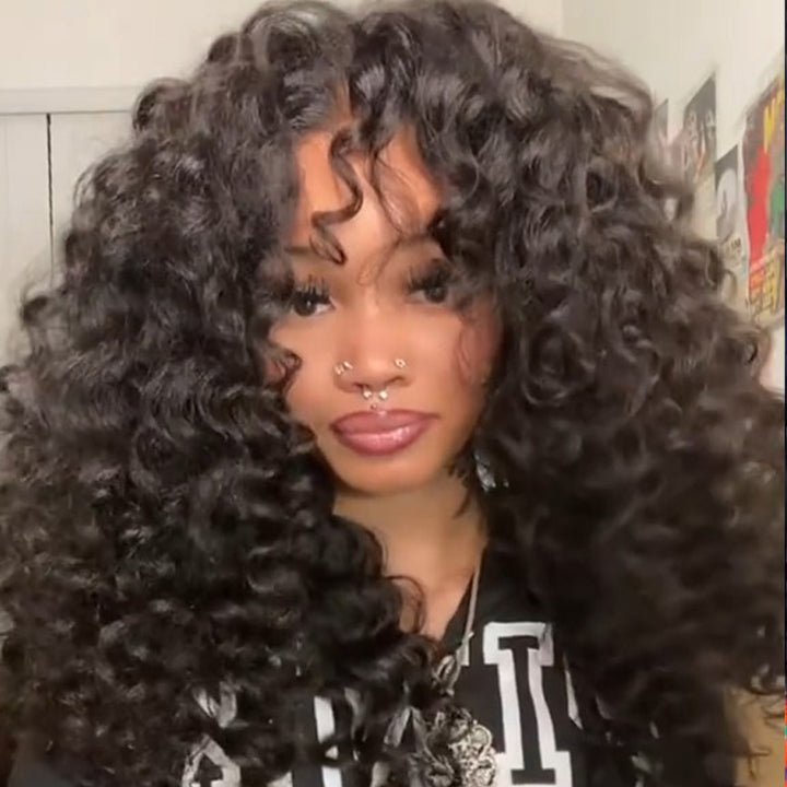 SZC 250 300 Density Bouncy Deep Curls 13x4 Lace Front Virgin Human Hair Wigs