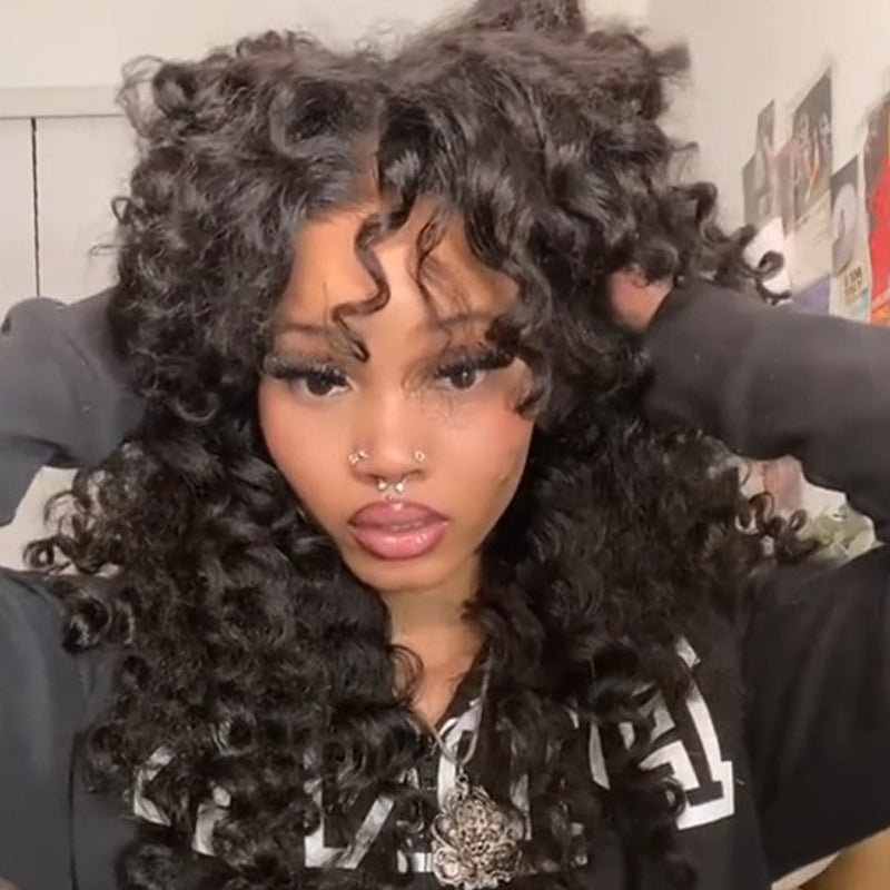 SZC 250 300 Density Bouncy Deep Curls 13x4 Lace Front Virgin Human Hair Wigs