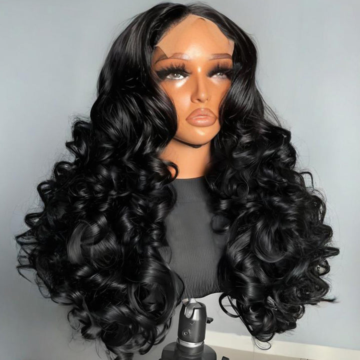 SZC 250 300 Density Bouncy Loose Curls 13x4 Lace Front Human Hair Wigs