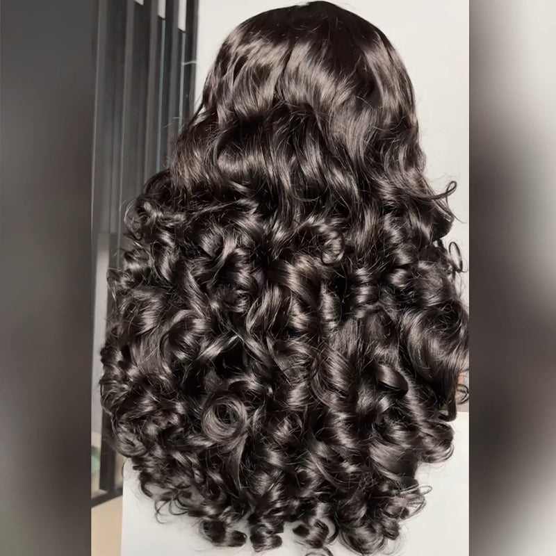 SZC 250 300 Density Bouncy Loose Curls 13x4 Lace Front Human Hair Wigs