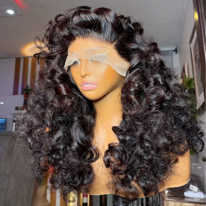 SZC 250 300 Density Bouncy Loose Deep Curls 13x4 Lace Front Virgin Human Hair Wigs