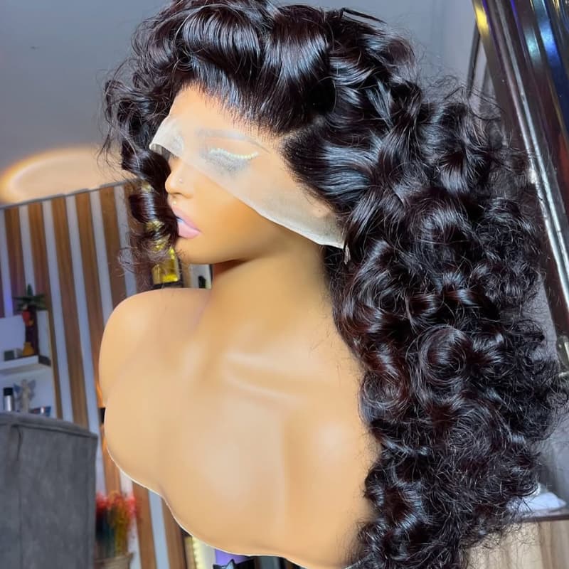 SZC 250 300 Density Bouncy Loose Deep Curls 13x4 Lace Front Virgin Human Hair Wigs