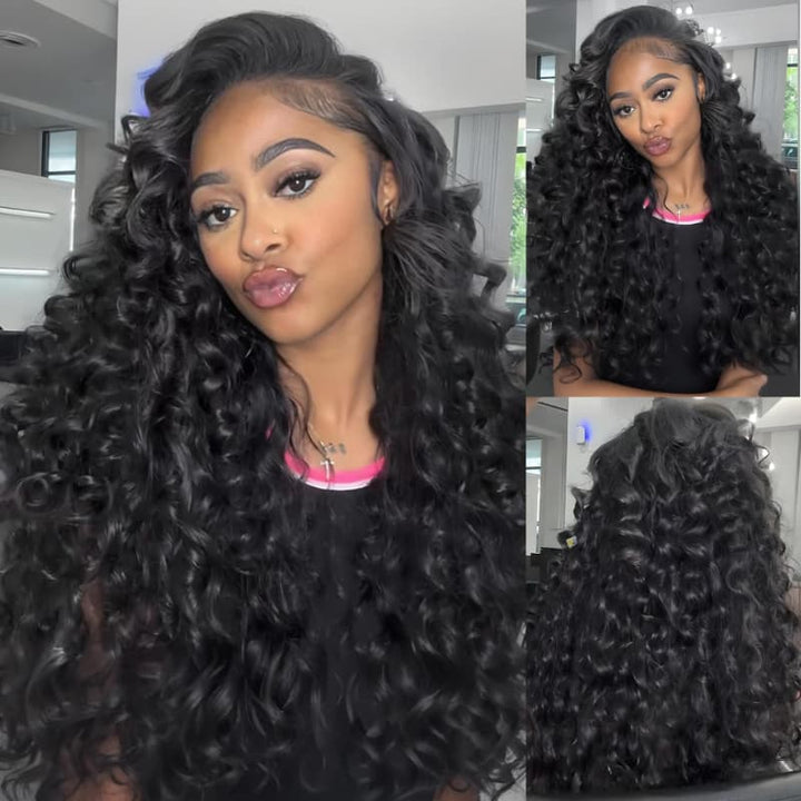 SZC 250 300 Density Bouncy Wand Curls 13x4 Lace Front Virgin Human Hair Wigs