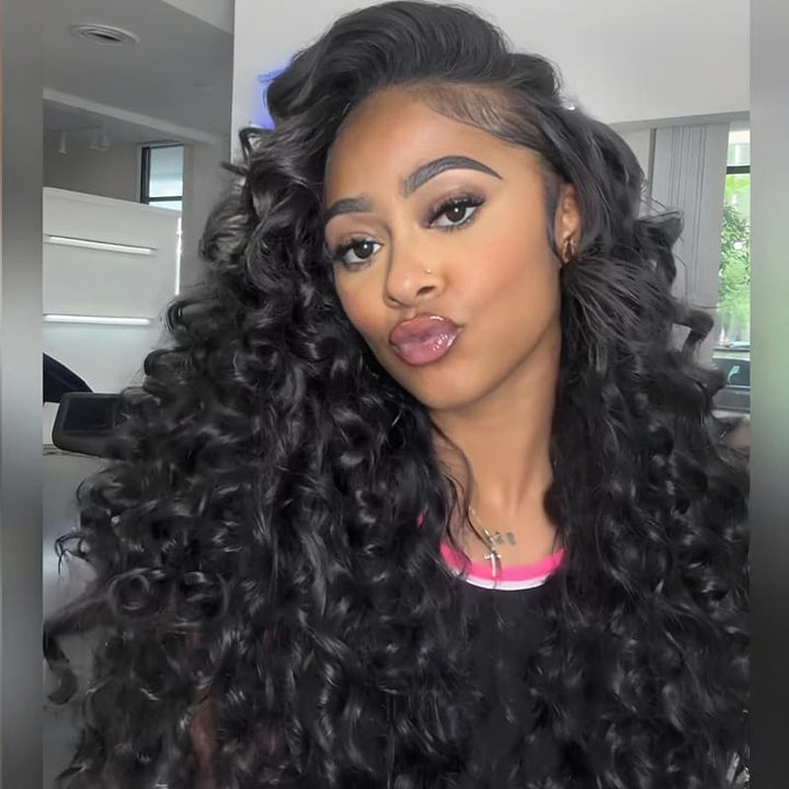 SZC 250 300 Density Bouncy Wand Curls 13x4 Lace Front Virgin Human Hair Wigs