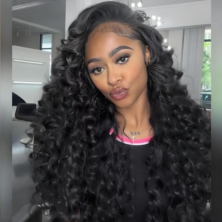 SZC 250 300 Density Bouncy Wand Curls 13x4 Lace Front Virgin Human Hair Wigs
