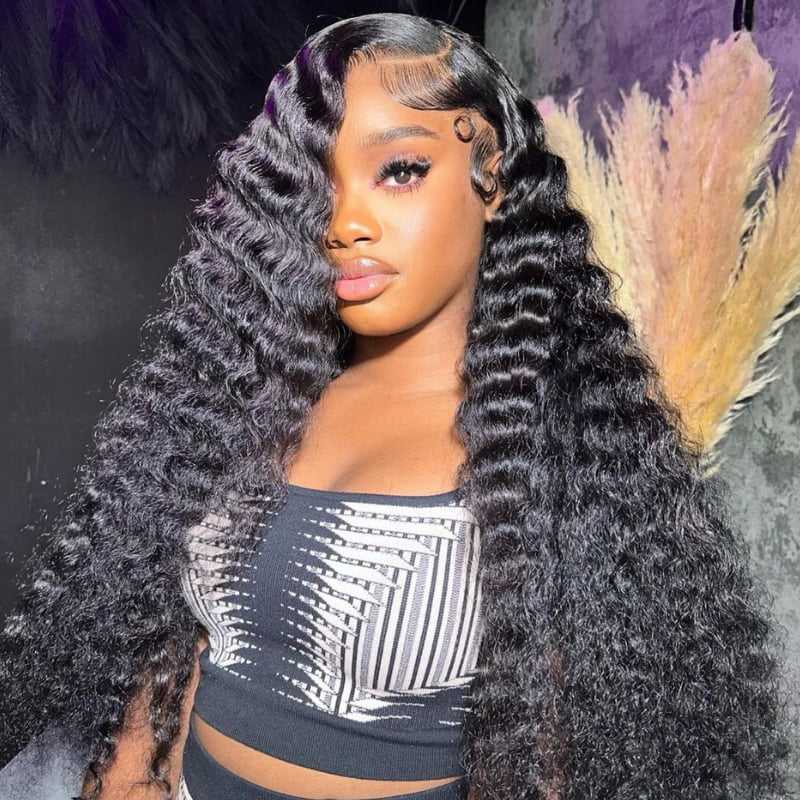 SZC 250 300 Density Deep Wave 13x4 Lace Front Virgin Human Hair Wigs