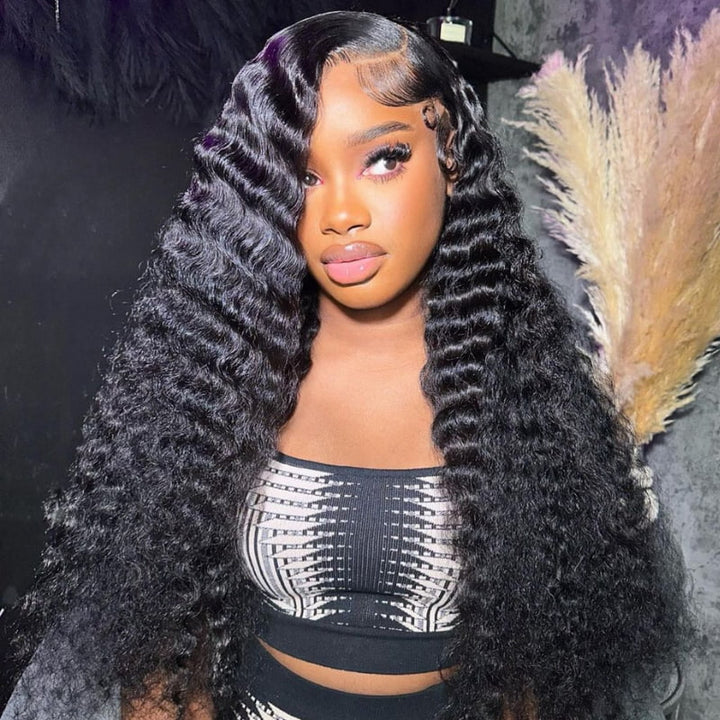 SZC 250 300 Density Deep Wave 13x4 Lace Front Virgin Human Hair Wigs