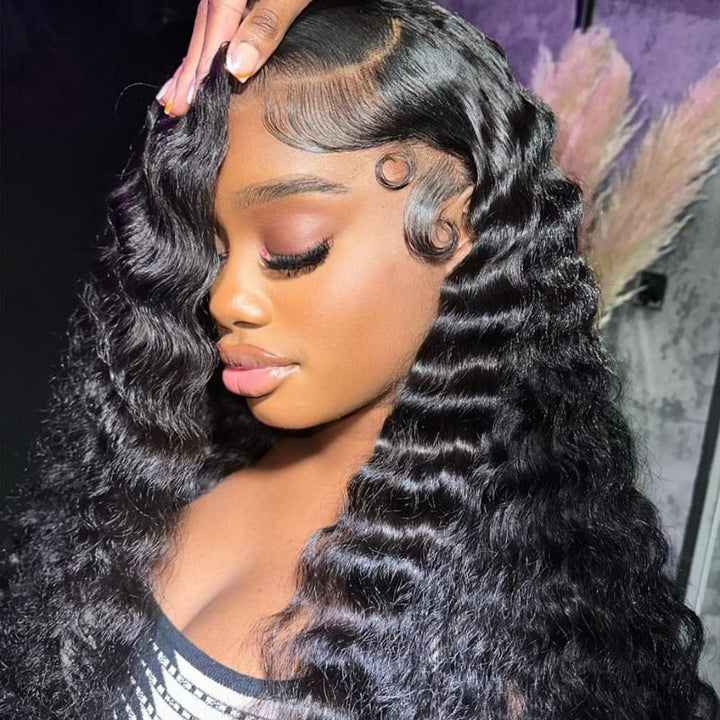 SZC 250 300 Density Deep Wave 13x4 Lace Front Virgin Human Hair Wigs