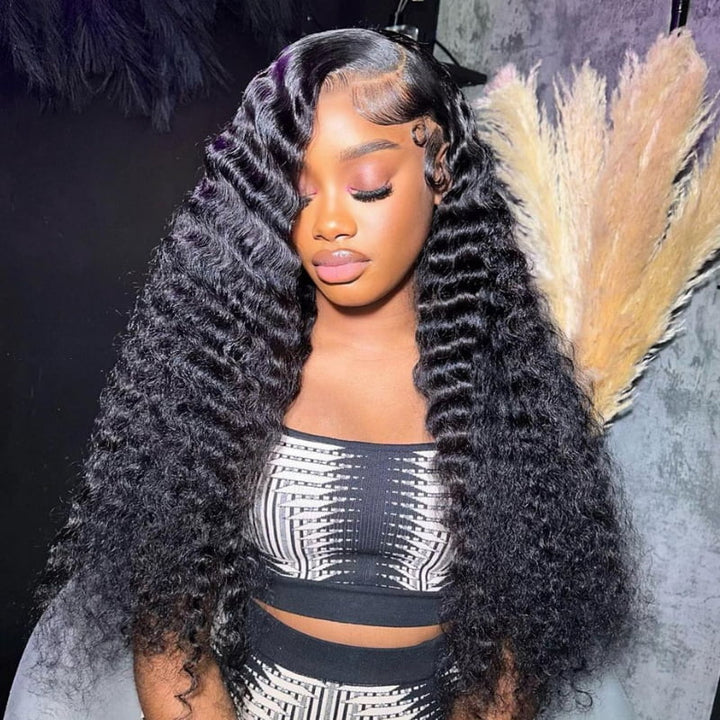 SZC 250 300 Density Deep Wave 13x4 Lace Front Virgin Human Hair Wigs