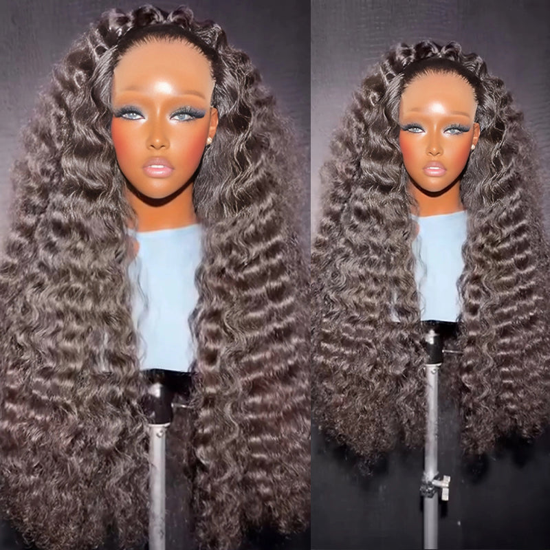 SZC 250 300 Density Natural Fluffy Deep Wave 13x4 Lace Front Human Hair Wig