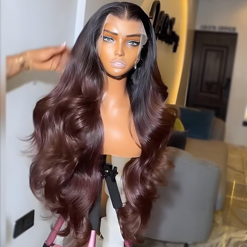SZC 250 300 Density Ombre Black Brown 13x4 Lace Front Virgin Human Hair Wigs