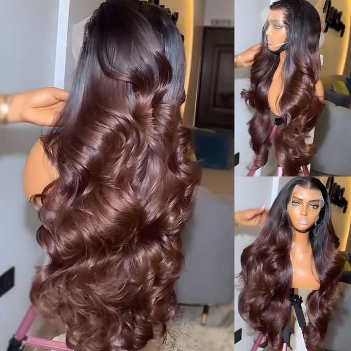 SZC 250 300 Density Ombre Black Brown 13x4 Lace Front Virgin Human Hair Wigs