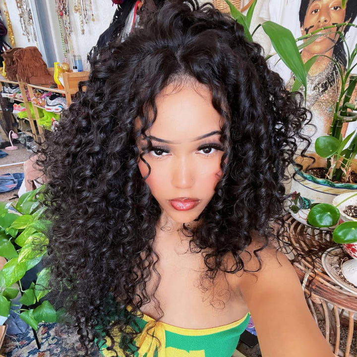 SZC 250 300 Density Spanish Crimped Loose Curls 13x4 Lace Front Virgin Human Hair Wigs