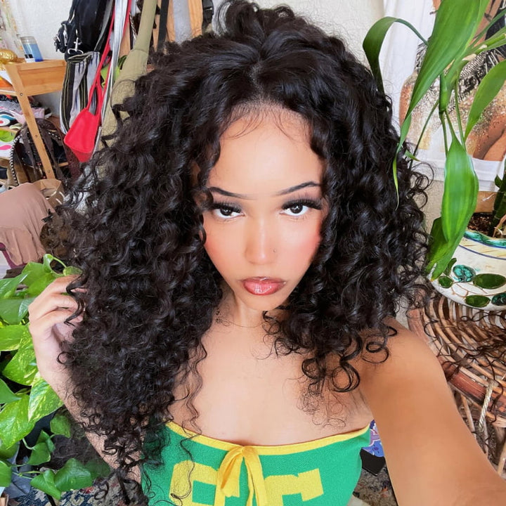 SZC 250 300 Density Spanish Crimped Loose Curls 13x4 Lace Front Virgin Human Hair Wigs