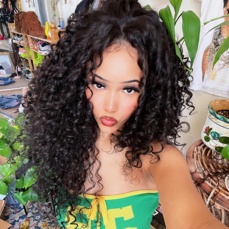 SZC 250 300 Density Spanish Crimped Loose Curls 13x4 Lace Front Virgin Human Hair Wigs