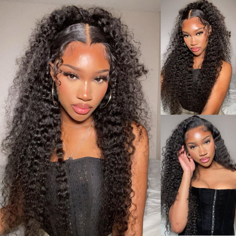 SZC 250 Density Deep Curly 13x4 Transparent Lace Front Human Hair Wigs