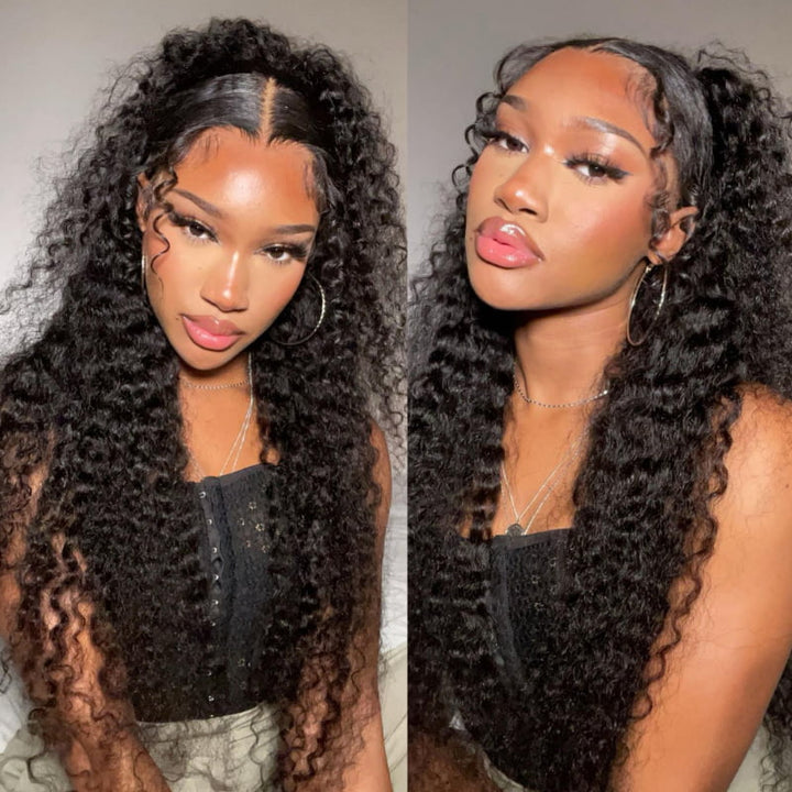 SZC 250 Density Deep Curly 13x4 Transparent Lace Front Human Hair Wigs