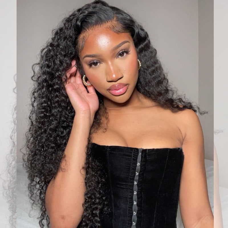 SZC 250 Density Deep Curly 13x4 Transparent Lace Front Human Hair Wigs