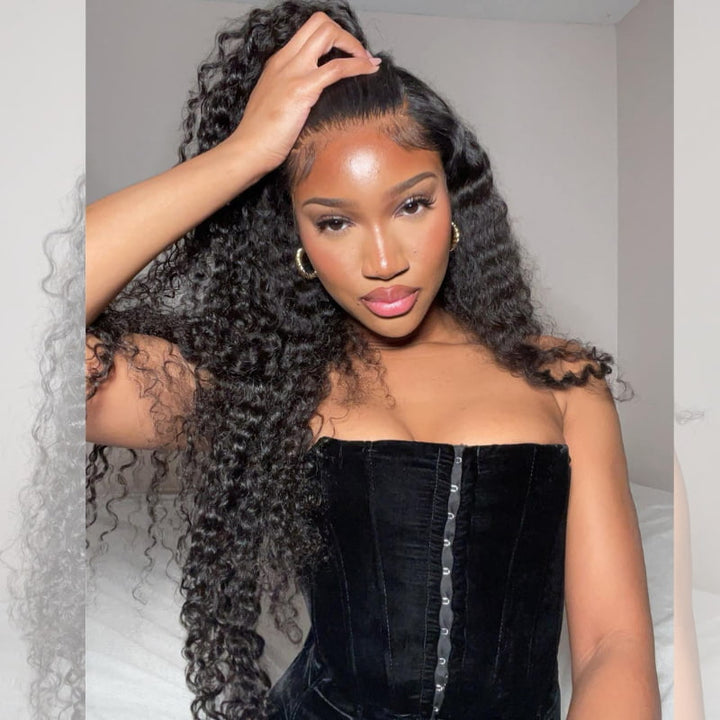 SZC 250 Density Deep Curly 13x4 Transparent Lace Front Human Hair Wigs