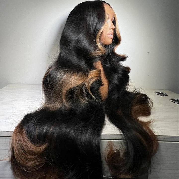 SZC 300 400 Density Thick Full Volume Straight Body Wave Wand Curls 13x4 Lace Front Human Hair Wig