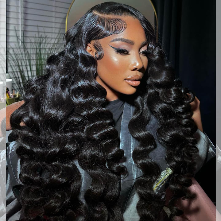 SZC 300 400 Density Thick Full Volume Straight Body Wave Wand Curls 13x4 Lace Front Human Hair Wig